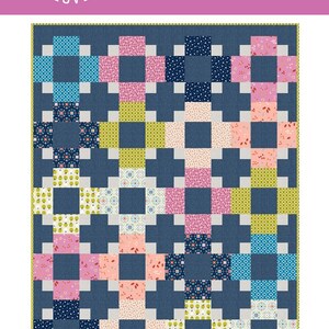 Hopscotch 2 quilt pattern by Emily Dennis of Quilty Love fat quarter friendly modern geometric quilt includes 4 size options