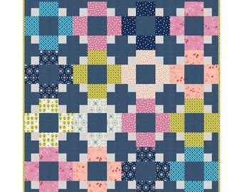 Hopscotch 2 quilt pattern by Emily Dennis of Quilty Love fat quarter friendly modern geometric quilt includes 4 size options