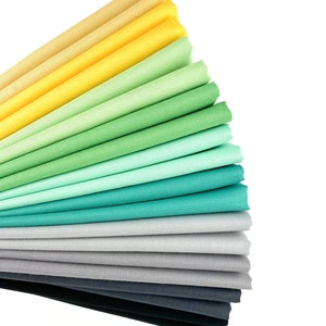 Cosmic Riley Blake Confetti Cotton Solid Fat Quarter Bundle Custom Curated By Sewcial Stitch 10 Fat Quarters Black, Yellow, Green, Aqua