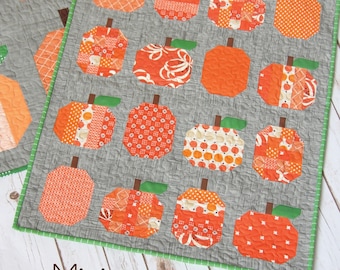 Mini Pumpkins quilt pattern by Cluck Cluck Sew,  23.5" by 29", Scrap  friendly quilt pattern, pumpkin quilt