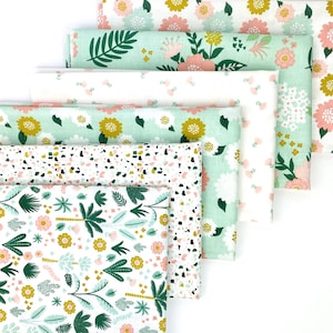 Hibiscus Fat Quarter Bundle by Simple Simon and Co for Riley Blake Designs 6 Fat Quarters Modern Floral Fabric Llamas Cactus Green Gold