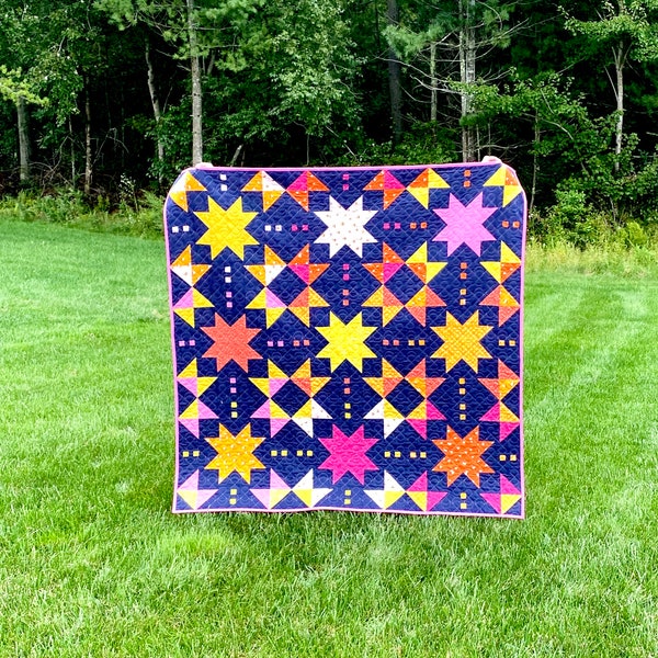 Starshine Modern Geometric Quilt kit - Modernly Morgan 66" by 66" Kit includes fabric for top binding Custom quilt kit Modern Star Quilt