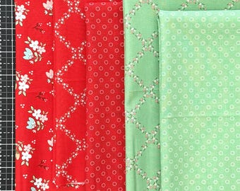 Red and Green Whimsical Woodland Fat Quarter Bundle by Tasha Noel For Riley Blake Designs 5 Fat Quarters