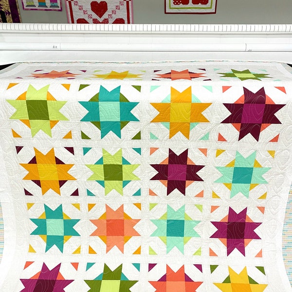 Compass Star Modern Geometric Quilt kit - Emily Dennis 60" by 74" Kit includes fabric for top binding Custom quilt kit