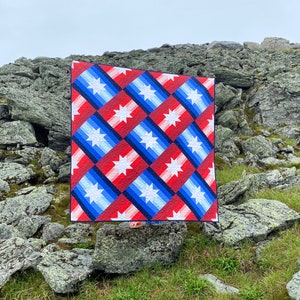 Patriotic Slanted Star Quilt kit Mandi Persell of Sewcial Stitch Kit includes fabric for top & binding Modern quilt Beginner 4 size options