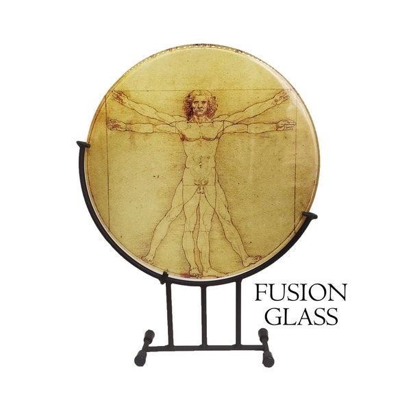 Vitruvian Man Vintage Fusion Glass Art - Anatomy Gift for Doctors - Sacred Geometry Leonardo da Vinci Home Decor - Unique Handmade Fine Art