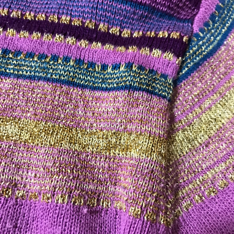 70s METALLIC stretch Sparkle Top GOLD lam\u00e8 stretchy Xs Cropped thin Sweater Top Tight Womens small medium PURPLE striped long sleeve shirt
