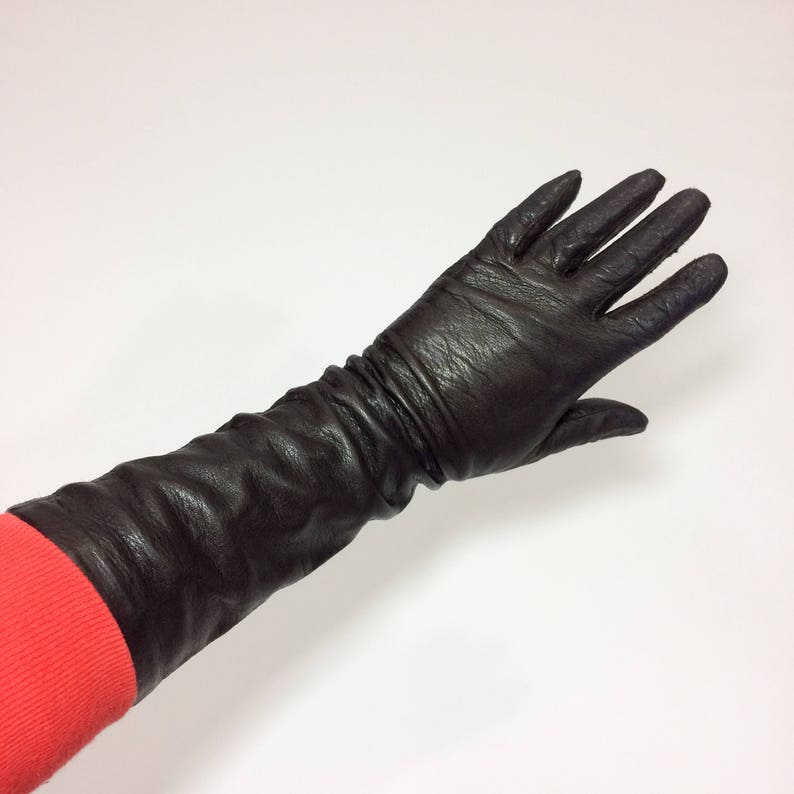 50s SILK lined leather gloves Long Gloves Womens Small size 7 Winter Gloves Feminine Lady Like Opera Gloves Retro Mod Vintage driving gloves