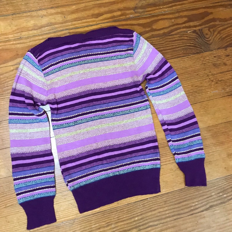 70s METALLIC stretch Sparkle Top GOLD lam\u00e8 stretchy Xs Cropped thin Sweater Top Tight Womens small medium PURPLE striped long sleeve shirt