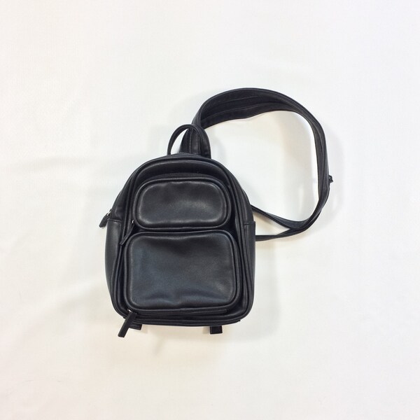 90s Convertible BACKPACK Purse Black Mini Backpack Bag Single Sling Strap ORGANIZATION Womens Chic Faux Leather vegan minimalist KAWAII