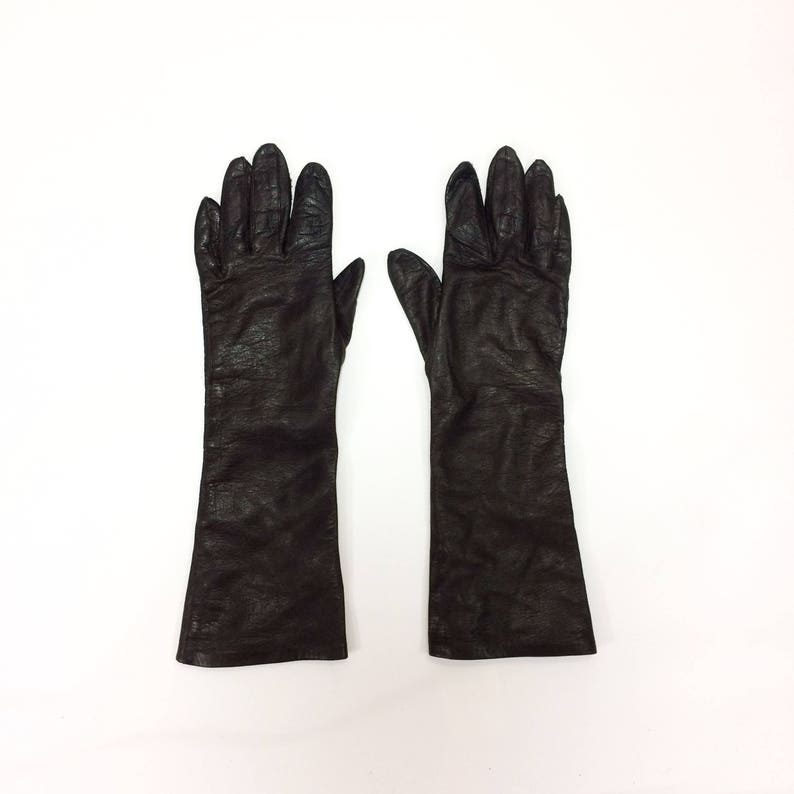 50s SILK lined leather gloves Long Gloves Womens Small size 7 Winter Gloves Feminine Lady Like Opera Gloves Retro Mod Vintage driving gloves