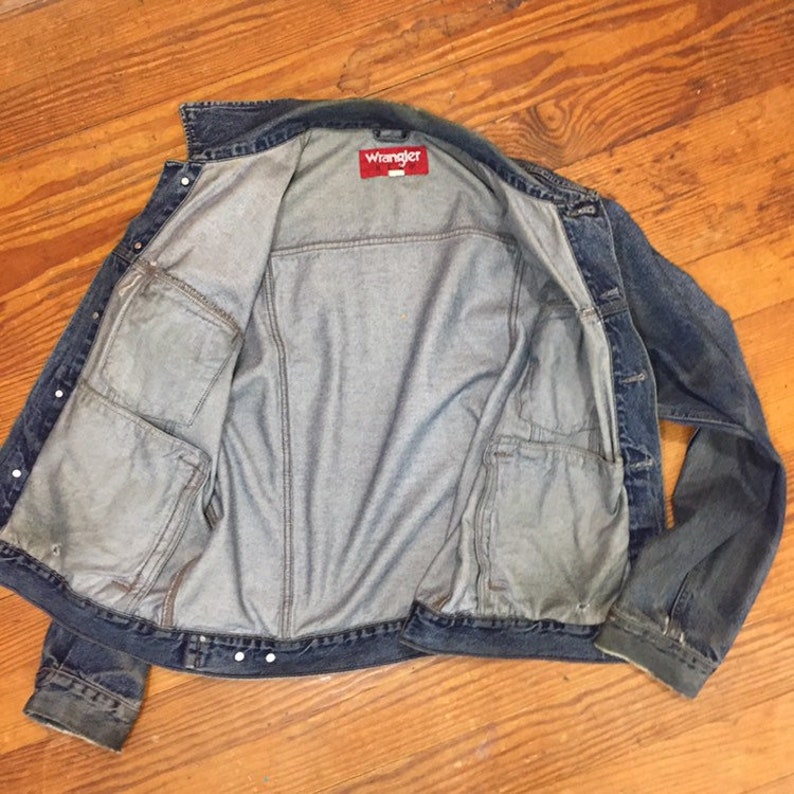 80s thrashed Denim jacket Mens Jean Jacket Large Cuffed Rockabilly Extra LONG Sleeve Jacket Womens oversized Boyfriend wrangler greaser Usa