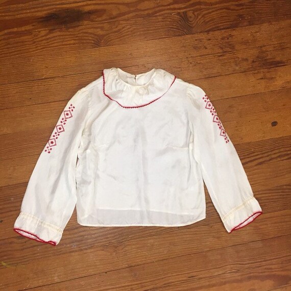 30s Hungarian rayon Peasant Blouse Hand Embroidere