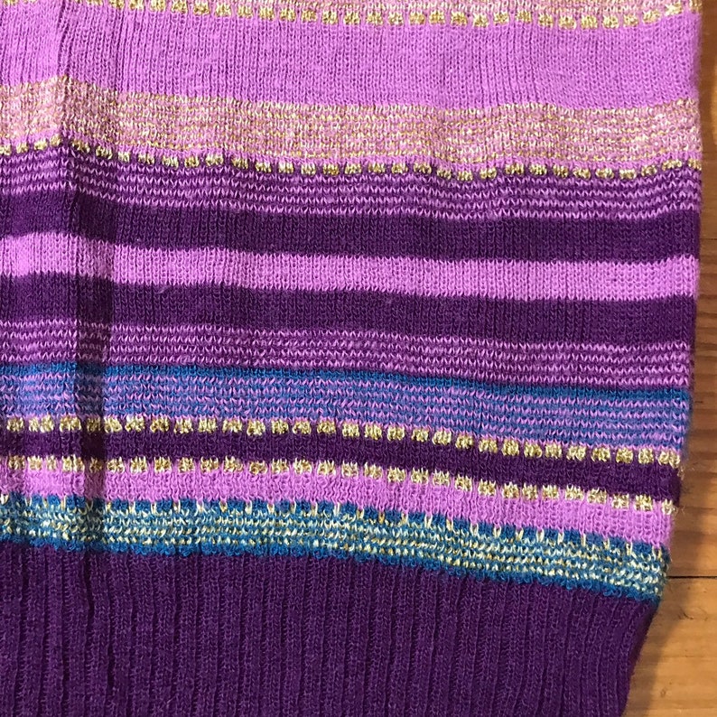 70s METALLIC stretch Sparkle Top GOLD lam\u00e8 stretchy Xs Cropped thin Sweater Top Tight Womens small medium PURPLE striped long sleeve shirt
