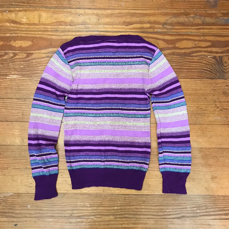 70s METALLIC stretch Sparkle Top GOLD lam\u00e8 stretchy Xs Cropped thin Sweater Top Tight Womens small medium PURPLE striped long sleeve shirt