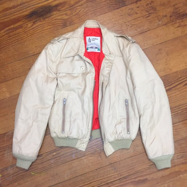 70s LONDON FOG bomber jacket mens size 38 light jacket khaki members only jacket mens small Tan Jacket light Brown NEUTRAL womens medium 38