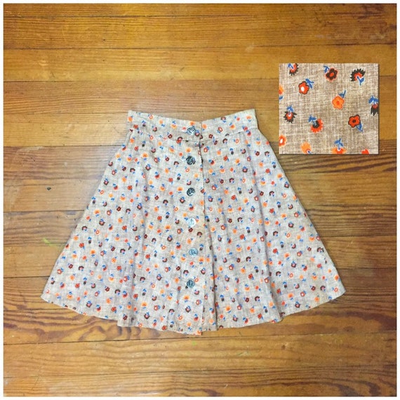 60s CORDUROY Mini Skirt size 27 High Waist swing s