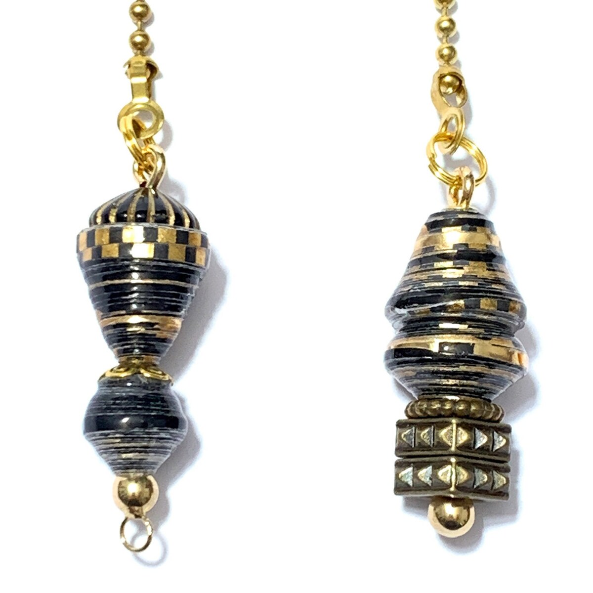 Handmade Paper Bead Fan Pull: Black & Gold Lighting Finial With Brass Chain - Etsy