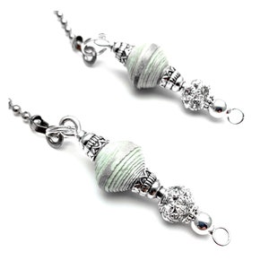 Neutral Mint Colored Ceiling Fan or Light Pull with Stainless Steel Chain & Connector, Handmade with Paper Bead, Shorten Chain for Desk Lamp