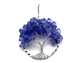 Tanzanite Necklace Sterling Silver Tree of Life Pendant with Chain