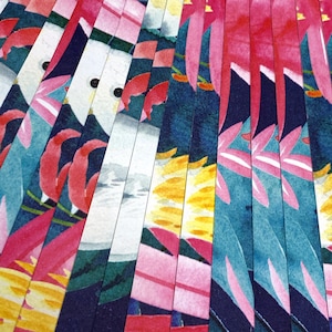 Paper Bead Strips, 1/2&quot; or 1&quot; Scrapbook Paper, Tropical Parrots in Pink Yellow Teal