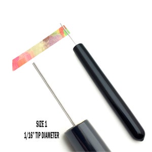 May include: A close-up of a black metal tool with a 1/16" tip diameter. The tool is labeled "Size 1".