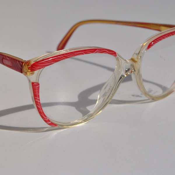 adorable girls' vintage eyeglasses frames LILLIPUT 50-14 small  transparent clear and fuscia red detail made in Italy New