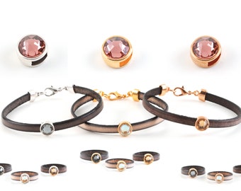 Schiebeperle mit Flatback blush rose gold Leder /& Bänder ID 5x2mm