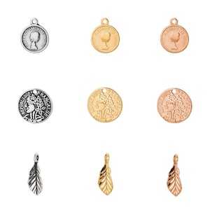 Pendant Coin / Leaf Antique Silver Gold Rose Gold for Bracelets Necklaces Keychains