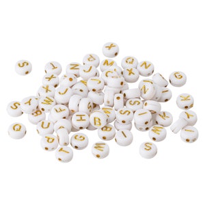 0,02 euros/unidade. 126x contas de letras brancas/ouro 7 mm classificadas A-Z acrílico nome pulseira amizade pulseira presente ideia