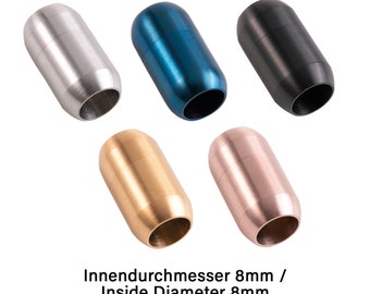 Fermoir magnétique en acier inoxydable brossé 21 x 12 mm (ID 8 mm) choix de couleurs pour cuir rond et bracelets