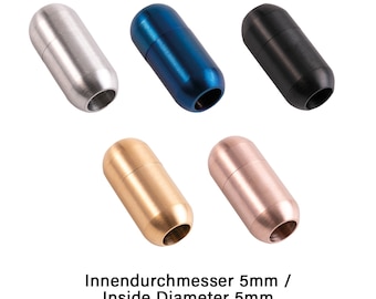 Brushed stainless steel magnetic clasp 18 x 7 mm (ID 5 mm) Color choice for round leather and straps