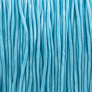 May include: A close-up of a bundle of light blue elastic cord. The cord is made of many thin strands that are twisted together.