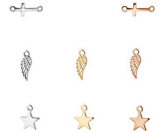 Pendant/Connector Cross / Wings / Star Antique Silver Gold Rose Gold for Bracelets Necklaces Keychains