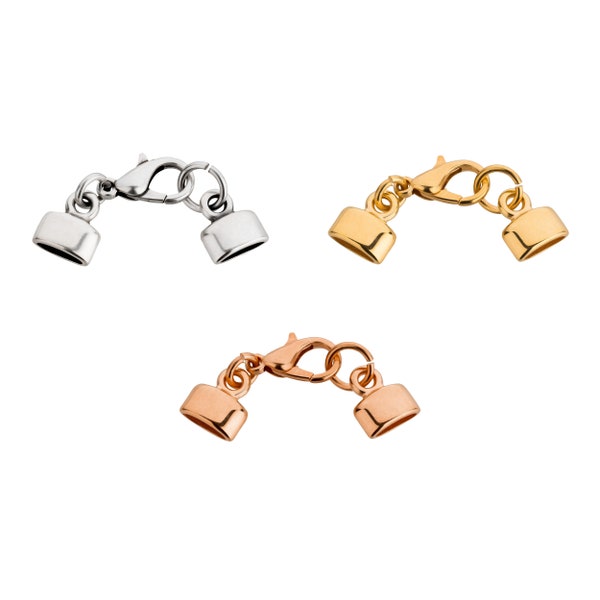 2,42 EUR/Stk. Zamak Endkappen-Set mit 12mm Karabiner antik silber, gold oder rose gold ID 5x2mm für flache Bänder bis 5x2mm