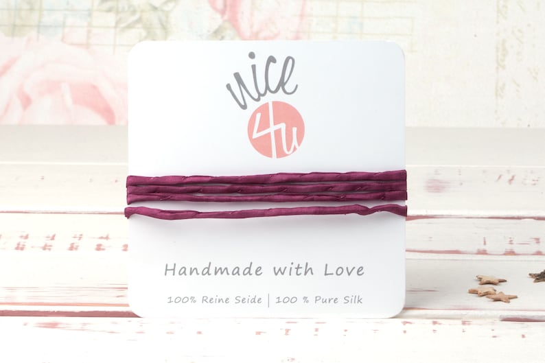 2.05 EURpc hand dyed Habotai silk ribbon Grape 3mm silk cord 100/% pure silk H3M20294U