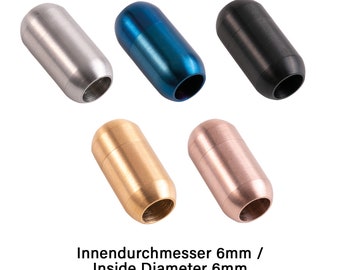 Brushed stainless steel magnetic clasp 19 x 10 mm (ID 6 mm) for leather & straps, choice of colors