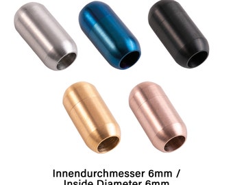 Fermoir magnétique en acier inoxydable brossé 19 x 10 mm (ID 6 mm) pour choix de couleurs de cuir et de rubans