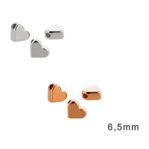 Pulsera de la amistad con corazón de cuentas de metal de 6,5 mm (Ø1 mm), color plata antigua u oro rosa. Idea de regalo.