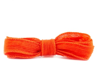 Silk ribbon crinkle crepe blood orange 1 m 100% silk hand-sewn and hand-dyed wrap bracelet jewelry ribbon