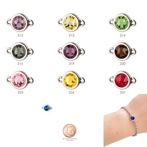 May include: Assortment of silver-toned metal clasps with different colored crystal stones. The clasps are round and have two loops on either side. The stones are in colors such as pink, red, green, yellow, purple, and blue. A coin is included for size reference.