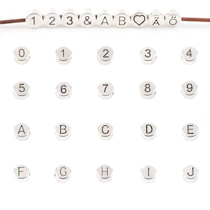 0,80 EUR/Stk. 1x Runde Buchstabenperle 7mm antik silber Namensarmband Freundschaftsarmband Geschenkidee 999 versilbert
