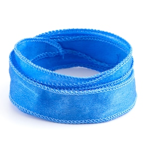 Crêpe Satin Silk Ribbon Light Blue 1 m 100% silk hand sewn and hand dyed wrap bracelet jewelry ribbon