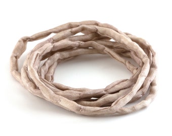 Hand-dyed Habotai silk ribbon, sand color, ø3mm, silk cord, 100% pure silk, H3M20254U
