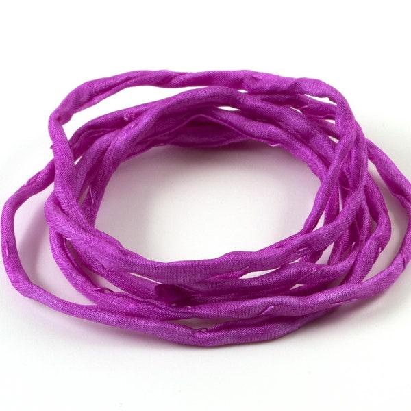 Hand dyed Habotai silk ribbon Radiant Orchid ø3mm silk cord 100% pure silk H3M9014U