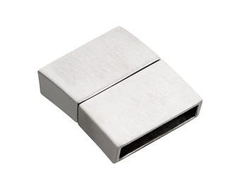 Stainless steel magnetic clasp, rectangular, brushed (matt), 20x17x5mm (ID 15 x 3 mm), for leather and straps