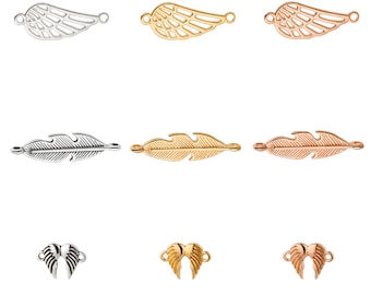 1.07 EUR/pc. Pendant/connector wing / feather / angel wings antique silver gold rose gold for bracelets chains keychains