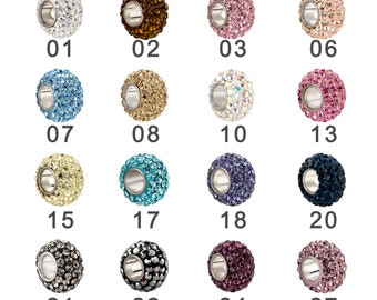 Module bead with rhinestone color selection Shamballa ID 4.7 mm with 84 crystal stones for round leather & straps up to 4.5 mm