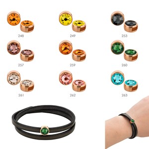 Sliding bead rose gold 9 mm (ID 5 x 2 mm) with crystal stone orange yellow turquoise 7 mm 24K rose gold plated