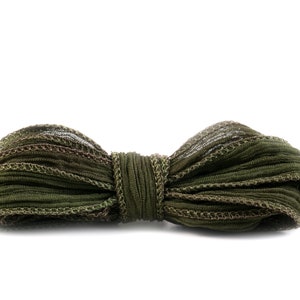 Silk Ribbon Crinkle Crêpe Olive 1 m 100% silk hand sewn and hand dyed wrap bracelet jewelry ribbon